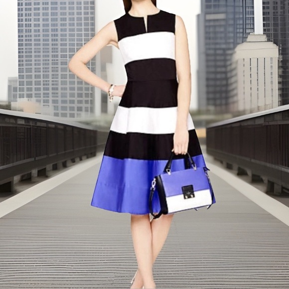 Kate Spade Corley Colorblock Fit & Flare Midi Dress Size 2 Luxury Party Pockets - Picture 1 of 15